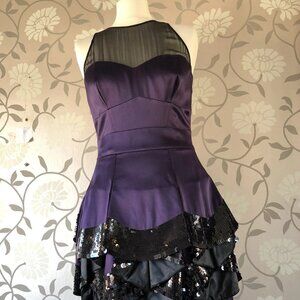 Karen millen 12 sequinned party evening dress Purple Silk Satin prom cruise